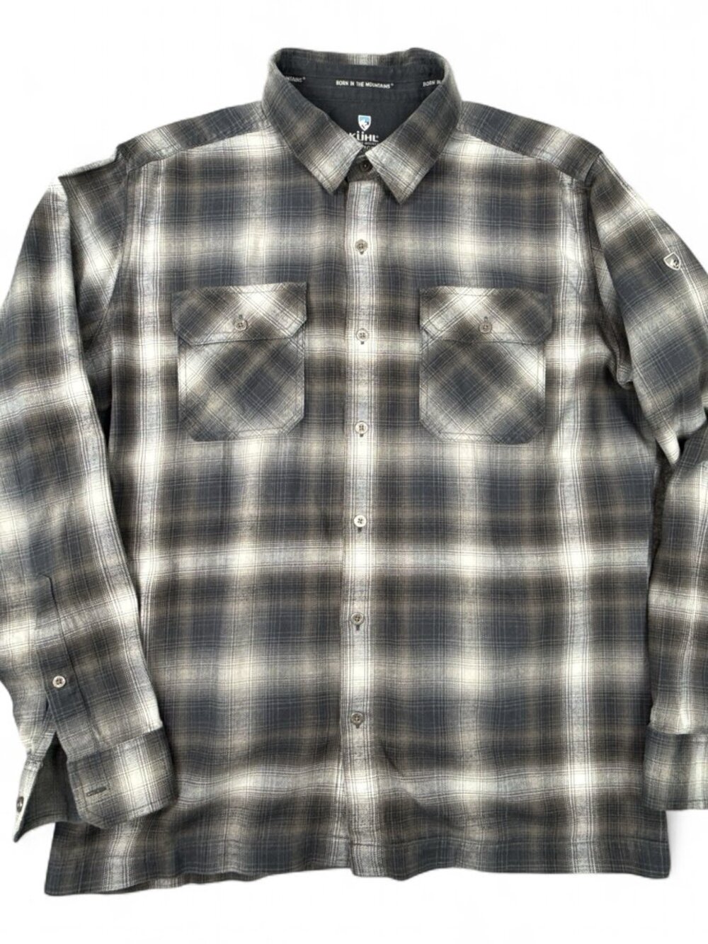 Kühl Flannel Button-Down Shirt Men's Large Gray Plaid Cotton Tencel